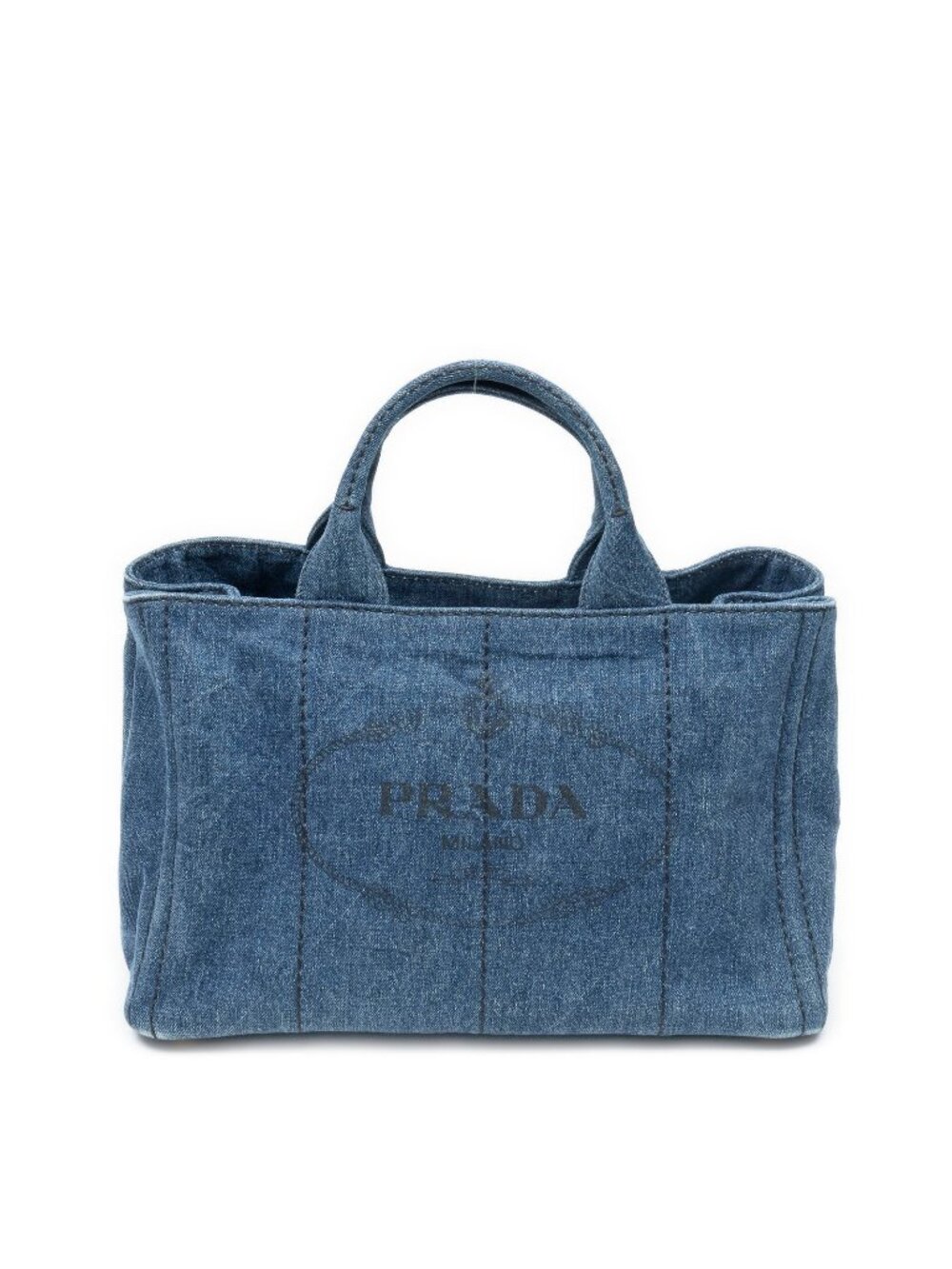 Prada Medium Canapa Tote Bag Blue Denim